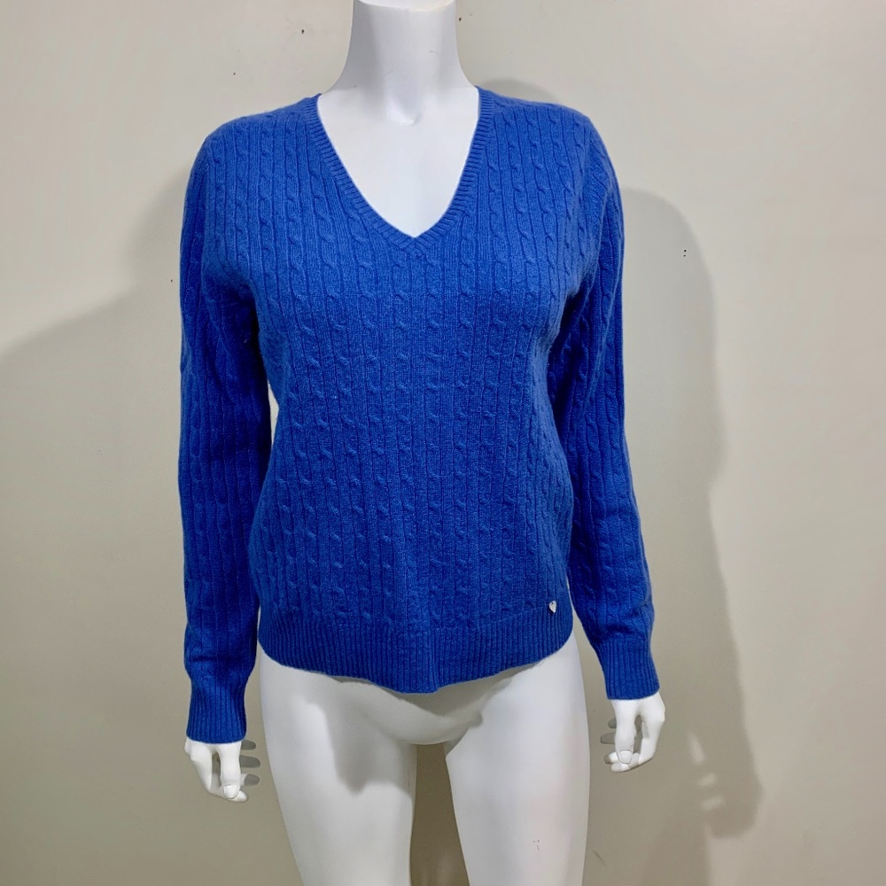 Geneva Cashmere Cable Knit Sweater Blue